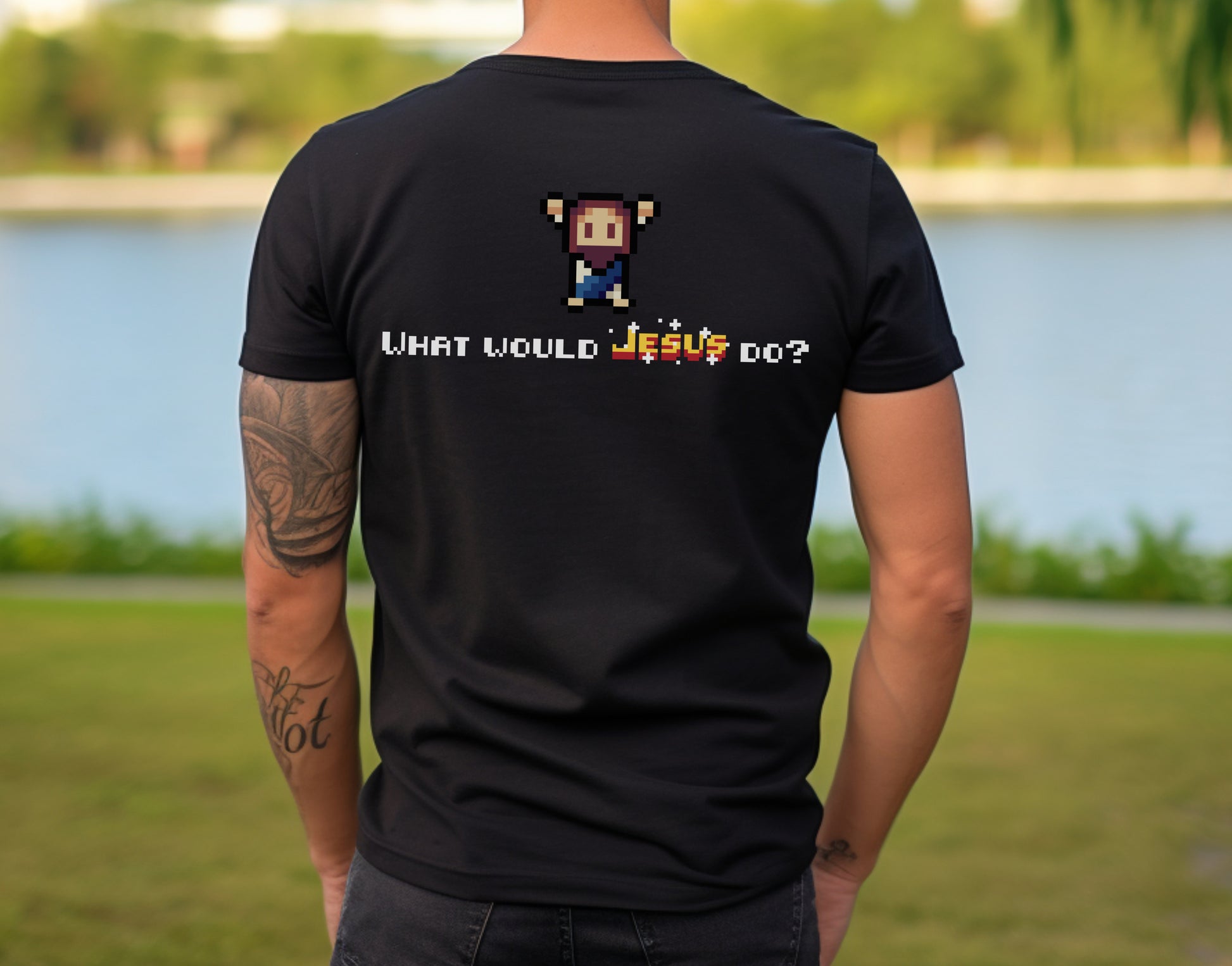 WWJD w/ Pixel Jesus T-Shirt - HolyPixels